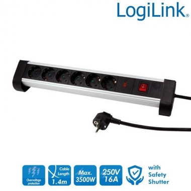 Logilink LPS215 - Regleta de alimentación de 6 tomas con protección contra sobretensión