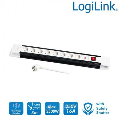 Logilink LPS207 - Regleta de alimentación de 8 tomas con protección contra sobretensión | Marlex Conexion