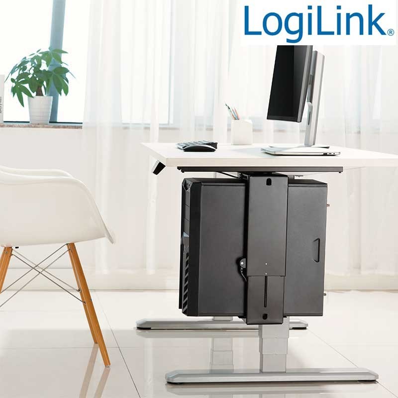 EO0004 LOGILINK - Soporte de PC bajo mesa, Ajustable, Giratorio, Deslizable