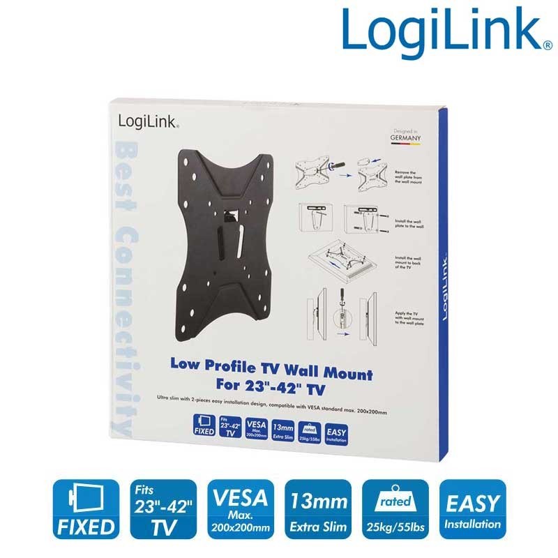 Logilink BP0004 - Soporte TV de Pared Fijo, 23-42'', 25 kg | Marlex Conexion
