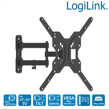 Soporte TV de Pared, inclinación -15º/+15º, Giratorio -90º/+90º, 23-55'', 30 kg