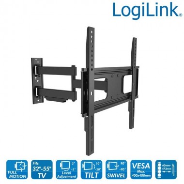 Soporte TV de Pared, incl -20º/+10º, Gir -90º/+90º, Rotación -3º/+3º, 32-55'', 50 kg