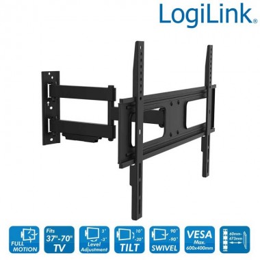 Soporte TV de Pared, incl -20º/+10º, Giratorio -90º/+90º, Rotación -3º/+3º, 37-70'', 50 kg