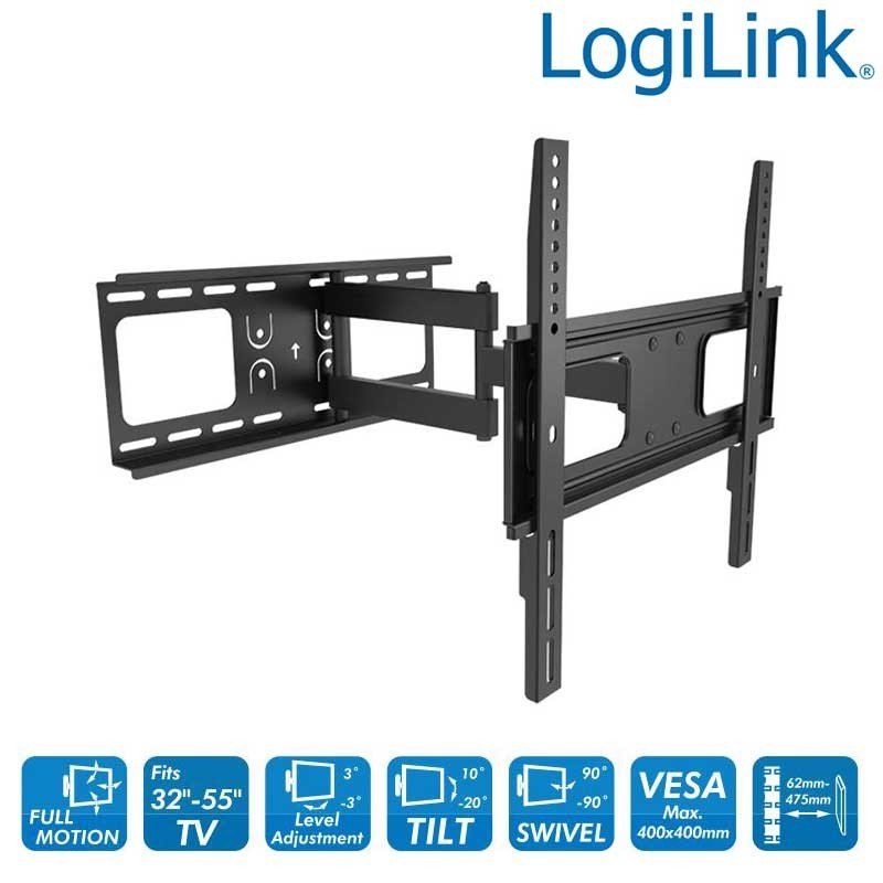 Soporte TV de Pared, incl -20º/+10º, Gir -90º/+90º, Nivel -3º/+3º, 32-55'', 50 kg