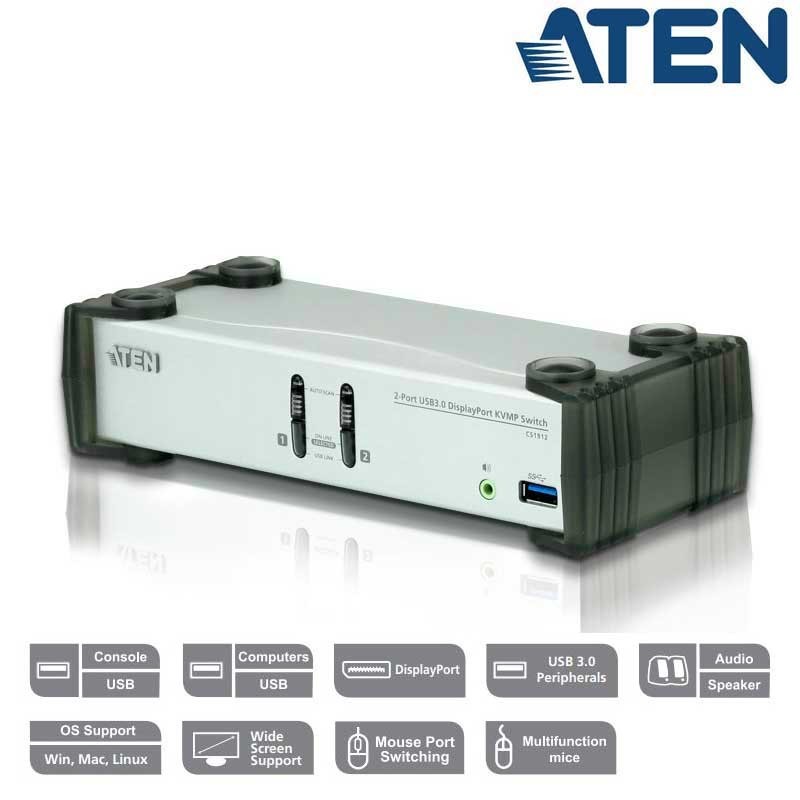 Aten CS1912 - KVM de 2 Puertos USB 3.0 DisplayPort 1.1, con Audio | Marlex Conexion