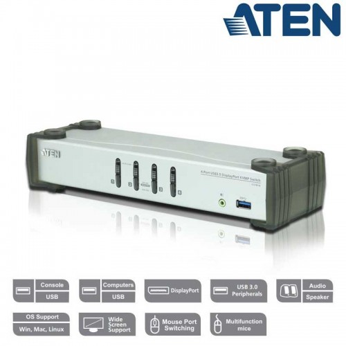 Aten CS1914 - KVM de 4 Puertos USB 3.0 DisplayPort 1.1, con Audio 