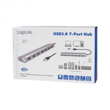 Logilink UA0308 - Hub USB 3.0 de 7 puertos tipo A, Aluminio, Gris