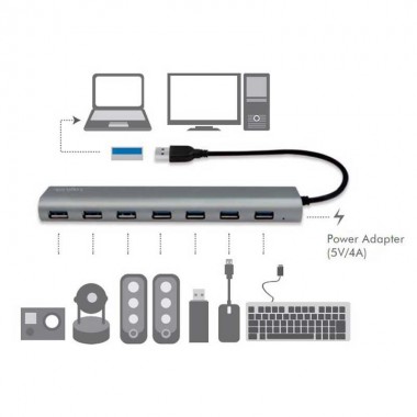 Logilink UA0308 - Hub USB 3.0 de 7 puertos tipo A, Aluminio, Gris