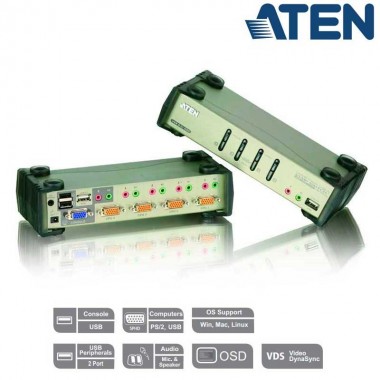 KVM de 4 Puertos USB PS/2 VGA con Audio (Cab USB incl) Aten CS1734B 