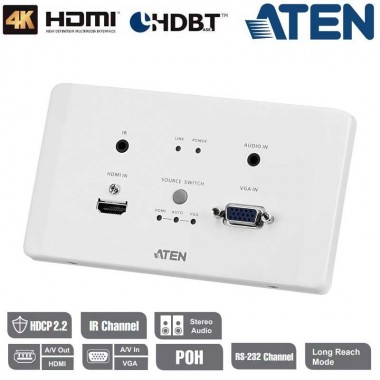 Aten VE2812AEUT - Transmisor encastrable (EU) HDMI/VGA HDBaseT POH (4K a 100 m)