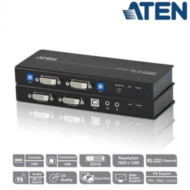 Aten CE604 - Extensor KVM DVI Dual View y RS-232