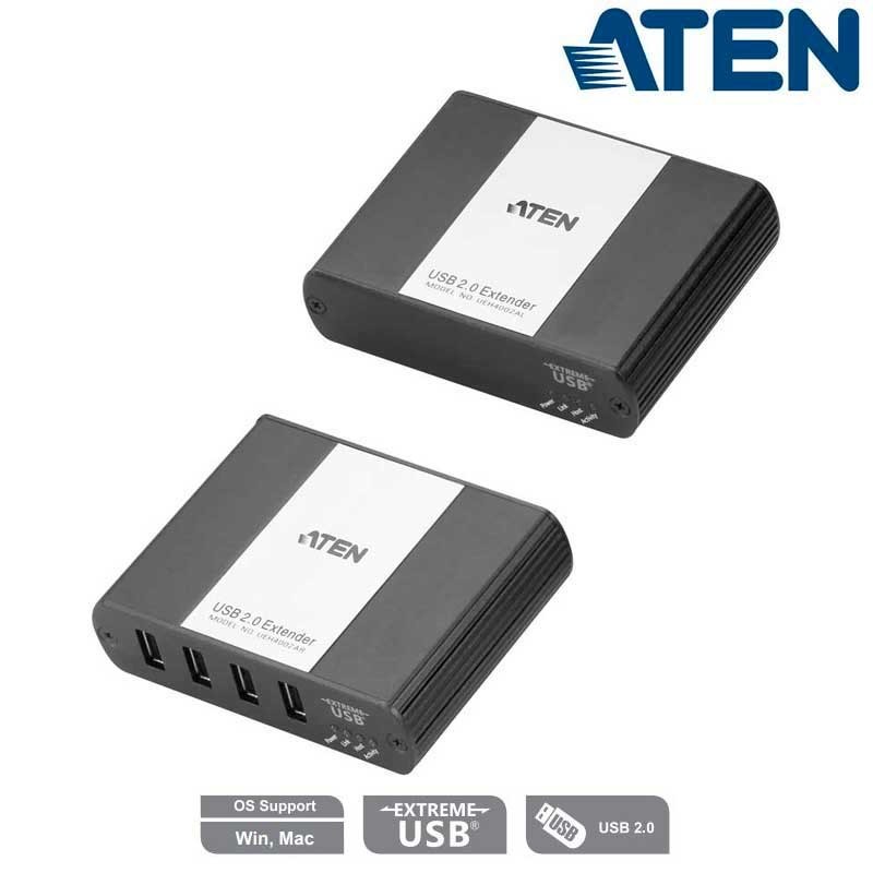 Aten UEH4002A - Extensor USB 2.0 de 4 Puertos sobre Cat.5e/ 6 (100m) | Marlex Conexion