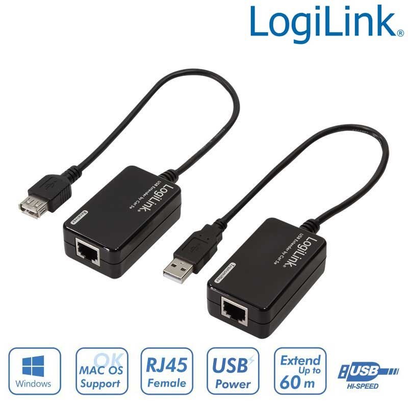 Logilink UA0021D - Extensor USB 1.1 sobre Cat.5e/ 6 (60m) | Marlex Conexion