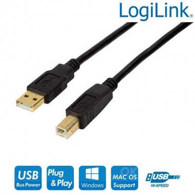 Logilink UA0264 - Cable Activo USB 2.0 A-B Negro  (10m) | Marlex Conexion