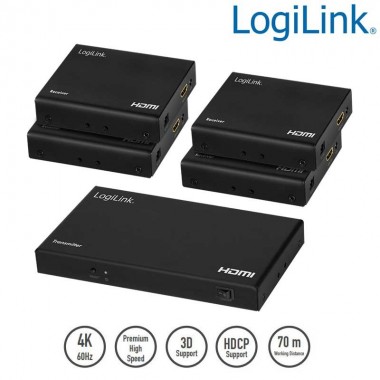 Video Splitter HDMI de 4 puertos sobre Cat5e/6 con 4 receptores, 60m, 4K/60 Hz Logilink HD0031