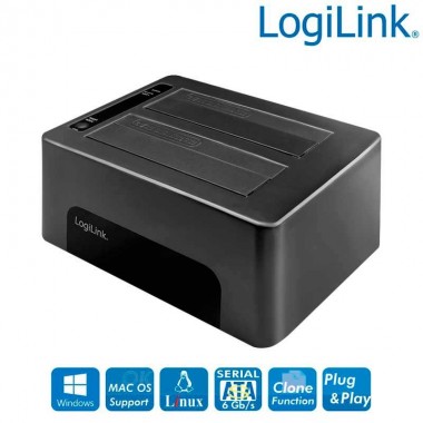 Logilink QP0029 - Docking Station  USB 3.2 Gen1, 2 bahías, para HDD / SSD SATA de 2.5 o 3.5 "