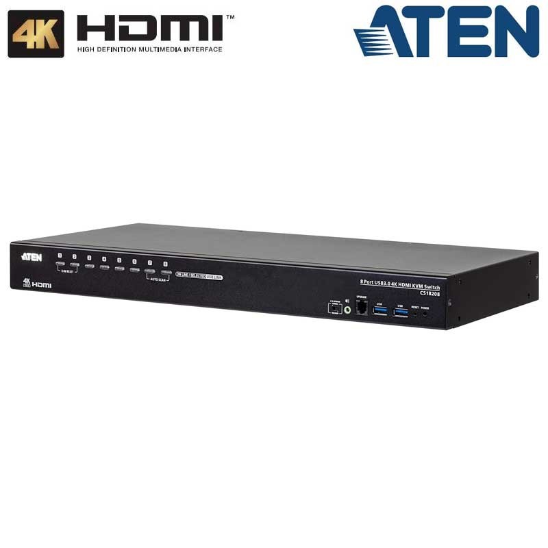 Aten CS18208 - KVM de 8 Puertos USB 3.0 HDMI 4K con Audio y Hub USB 3.0 para Rack 19''