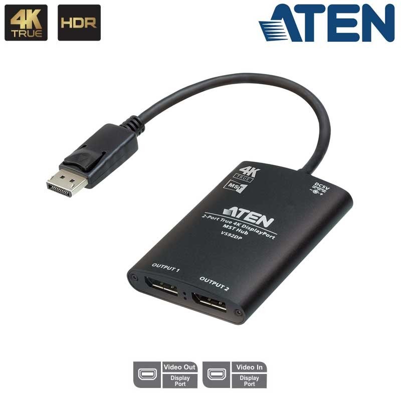 Aten VS92DP - Video Splitter MST DisplayPort 4K real de 2 Puertos