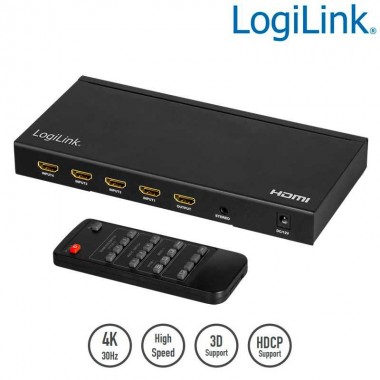 Logilink HD0053 - Conmutador HDMI 4x1 puertos, Multivista, 4K / 30 Hz, escalador