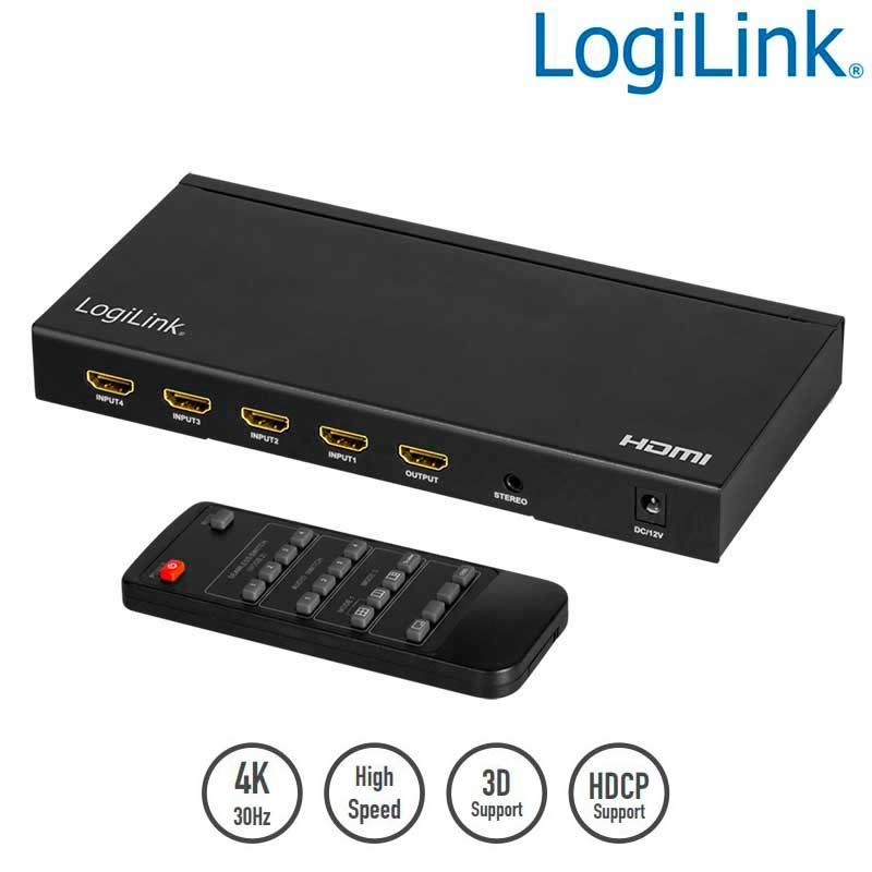 Logilink HD0053 - Conmutador HDMI 4x1 puertos, MultiView, 4K / 30 Hz, escalador