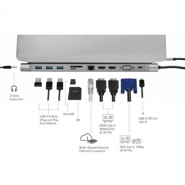 LOGI-UA0373 - Docking Station USB-C 3.2 Gen 1, Expansión 11 en 1 