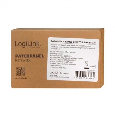 Logilink NP0017B - Patch Panel Sobremesa  Cat. 6 FTP 8 puertos, Negro