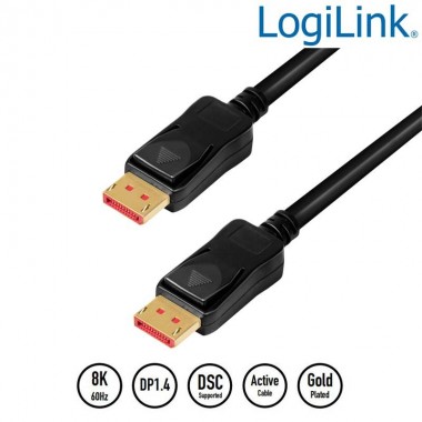 10m Cable DisplayPort 1.4 (8K/ 60Hz) Amplificado, Negro Logilink CDV0100