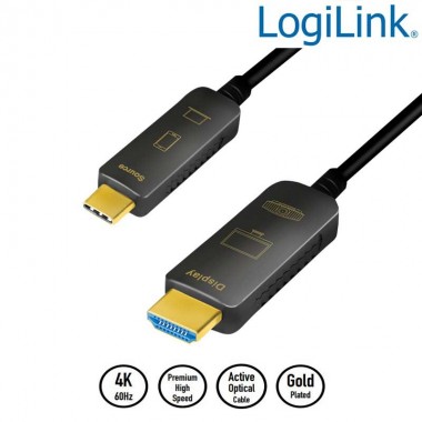 Logilink CUF0102 - 20m Cable USB 3.2 (Gen 2) tipo C Macho a HDMI UHD 4K/60Hz, AOC, Negro
