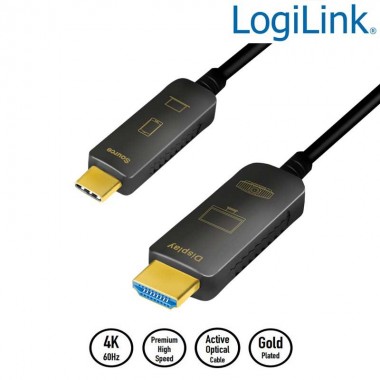 Logilink CUF0101 - 15m Cable USB 3.2 (Gen 2) tipo C Macho a HDMI UHD 4K/60Hz, AOC, Negro