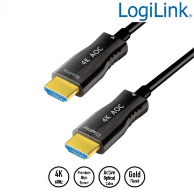 Logilink CHF0103 - 30m Cable HDMI 2.0 con Ethernet 4K/60Hz, AOC, Negro