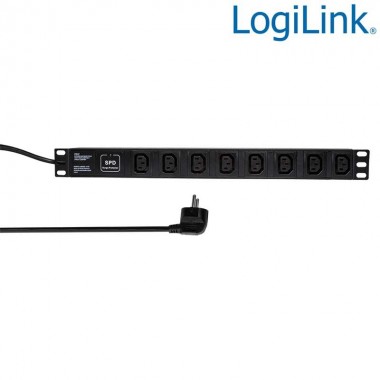 Logilink PDU8A01 - Regleta de alimentación Rack 19" de 8 IEC3210 C13 protegida sin interruptor