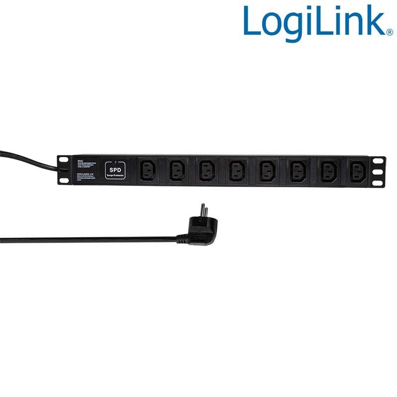 Logilink PDU8A01 - Regleta de alimentación Rack 19" de 8 IEC3210 C13 protegida sin interruptor