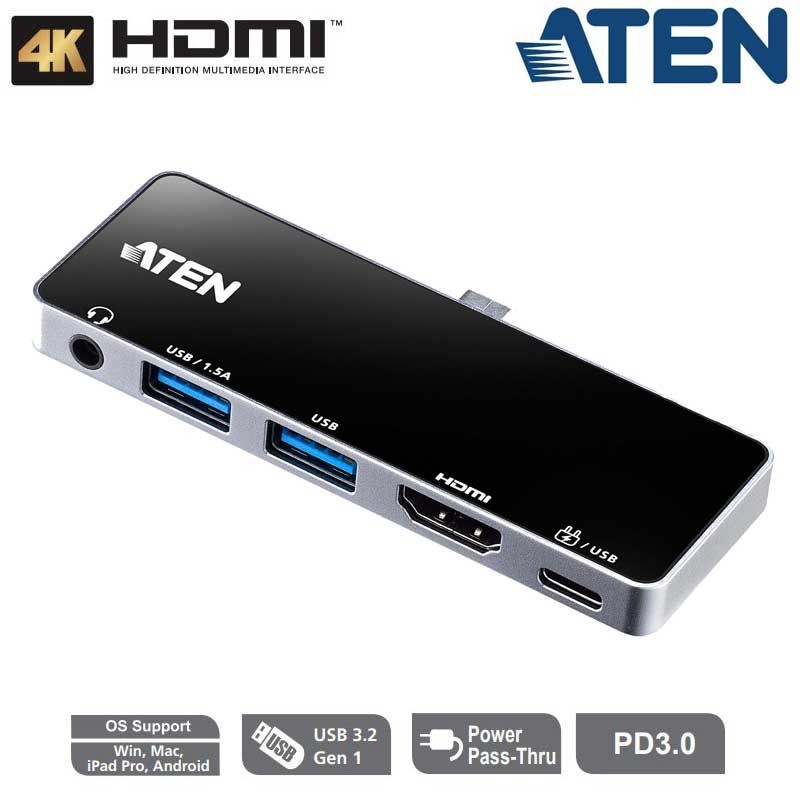 Aten UH3238 - Docking station de viaje USB-C HDMI con pasarela de alimentación