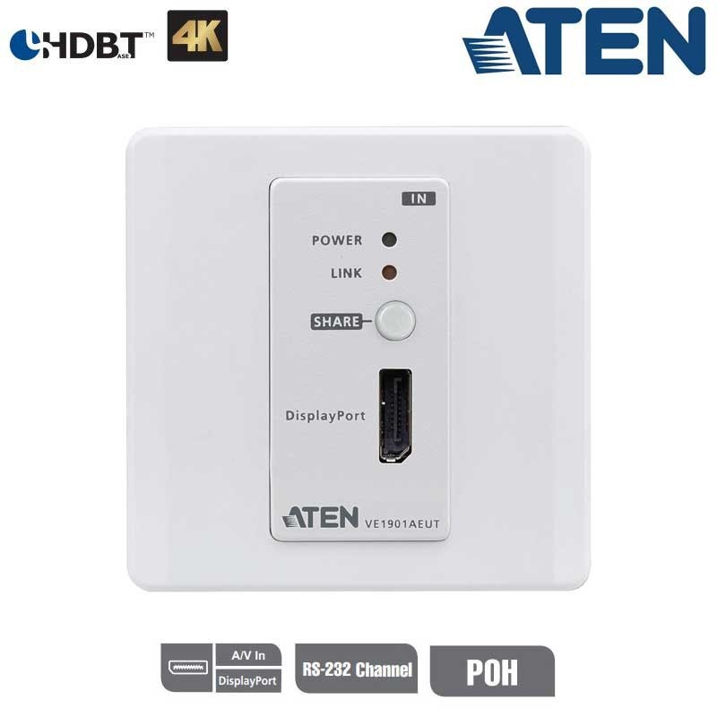 Aten VE1901AEUT - Transmisor HDBaseT-Lite DisplayPort con placa de pared UE (4K a 40 m), POH