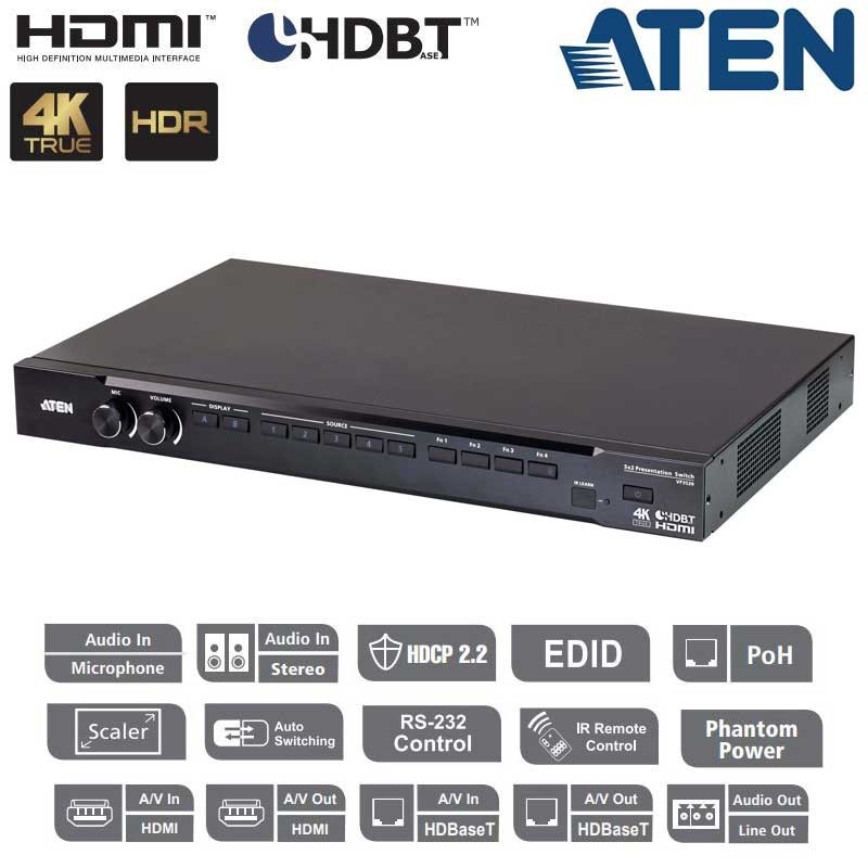 Aten VP3520 - Conmutador Matricial (5 x 2) para presentación fluido 4K real