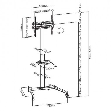 Logilink BP0121 - Soportes de suelo ''Carrito'' de Altura ajustable, 32-55'', 35 Kg