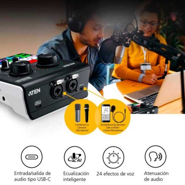 Aten UC8000 - Mezclador de audio para pódcast con IA | MicLIVE™ de 6 canales