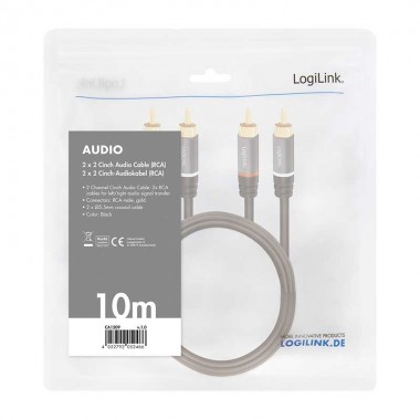 Logilink CA1209 - 10m Cable Audio Stereo 2 RCA Macho - 2 RCA Macho, Metal