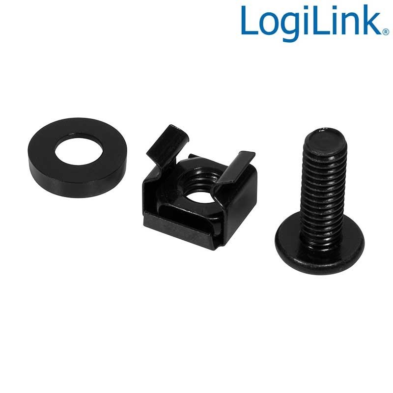 Logilink AC116 - Kit de 50 Tornillos, Tuercas, Arandelas (M6) , Negro