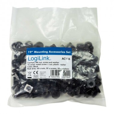 Logilink AC116 - Kit de 50 Tornillos, Tuercas, Arandelas (M6) , Negro