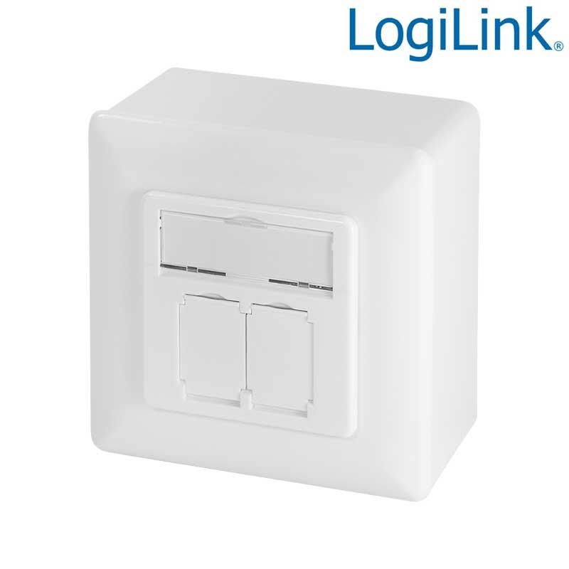 Logilink NP0035 - Caja de Superficie/Empotrar Cat.5e 2 RJ45 Angulo 40º | Marlex Conexion