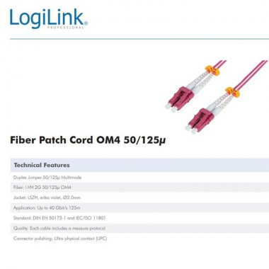 Logilink FP4LC15 - 15m Cable Fibra Óptica OM4 LC-LC 50/125 MultiModo Duplex