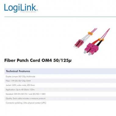 Logilink FP4LS03 - 3m Cable Fibra Óptica OM4 LC-SC 50/125 MultiModo Duplex