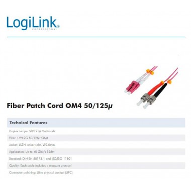 Logilink FP4LT01 - 1m Cable Fibra Óptica OM4 LC-ST 50/125 MultiModo Duplex