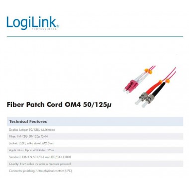 Logilink FP4LT02 - 2m Cable Fibra Óptica OM4 LC-ST 50/125 MultiModo Duplex