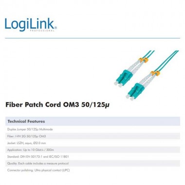 Logilink FP3LC01 - 1m Cable Fibra Óptica OM3 LC-LC 50/125 MultiModo Duplex