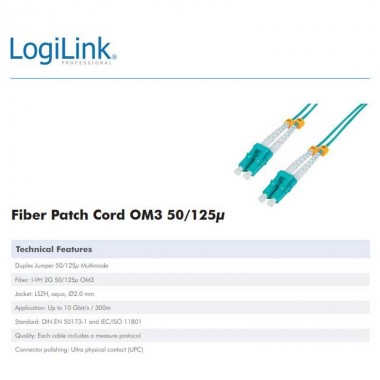 Logilink FP3LC10 - 10m Cable Fibra Óptica OM3 LC-LC 50/125 MultiModo Duplex