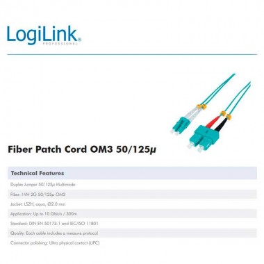 Logilink FP3LS05 - 5m Cable Fibra Óptica OM3 LC-SC 50/125 MultiModo Duplex