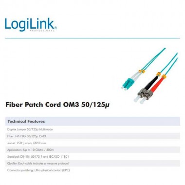 Logilink FP3LT03 - 3m Cable Fibra Óptica OM3 LC-ST 50/125 MultiModo Duplex