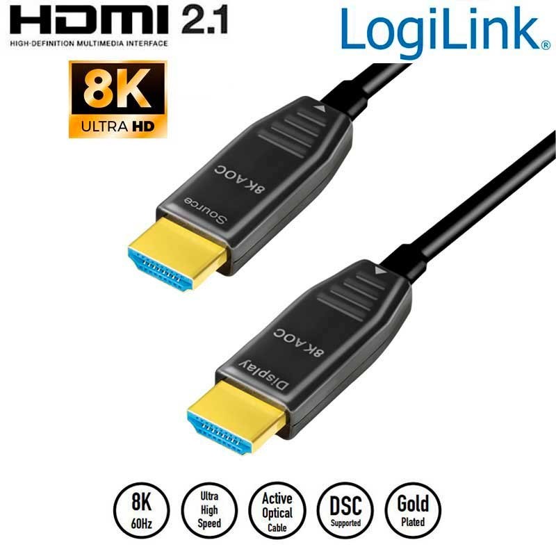 Logilink CHF0111 - 10m Cable HDMI 2.1, UHD 8K/60Hz, AOC, Negro